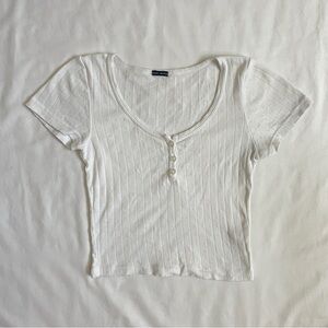 Brandy Melville Zelly Eyelet Short Sleeve Top | White Cropped Buttons Size OS